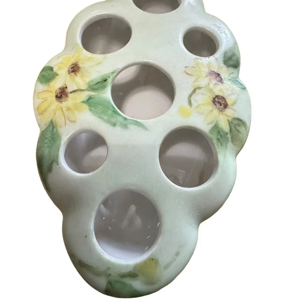 Lipstick‎ Holder, Footed Porcelain Hand Painted Sunflowers